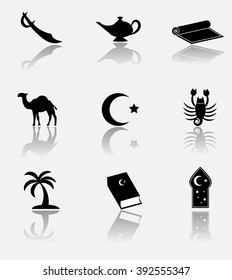 Classic arabic, islam icon set. Collection of vector icons on bright background.