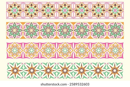 Classic Arabic Tile Borders with Ornamental Designs, Islamic Geometric Tile Border Patterns