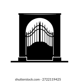 Portão de ferro arqueado clássico com pilares para parque de jardim ou mansão de entrada de segurança projeto arquitetônico silhueta vetor ilustração