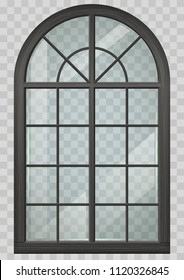 Classic arched window of wood in medieval style. Vector graphics