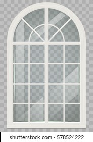 Classic arched window of wood in medieval style for the church or castle. Vector graphics