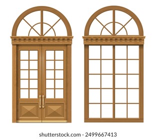 Ventana y puertas de madera arqueadas clásicas 