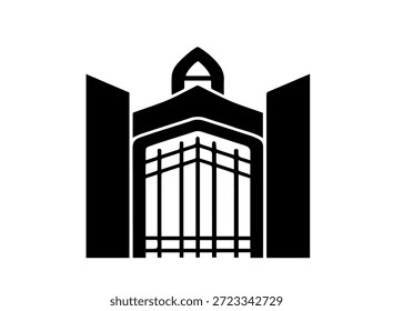 Puerta arquitectónica clásica con la Ilustración vectorial aguda de la silueta del tejado para el icono aislado del diseño del patrimonio de la estructura del portal de entrada del edificio institucional