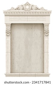 Classic architectural marble window or door facade decor for the frame. Set of vector elements. Transparent shadow.