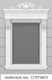 Classic architectural window facade decor for the frame. Set of vector elements. Transparent shadow.