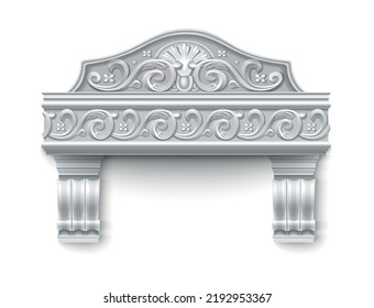 Classic architectural window facade decor design element in baroque style on white background realistic vector illustration