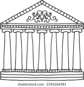 Classic architecture building with columns. Hand drawn doodle