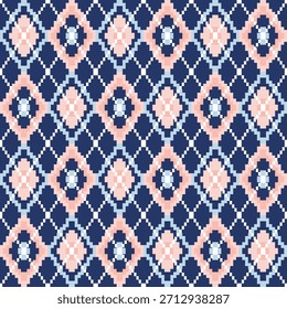 Klassisches Argyle-Muster mit Rosa und Blau für Stoffdruck, Tapetenhintergrund, pixelig, nahtloses Muster, Rapportemuster, kreativ, abstrakt