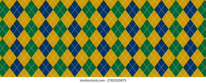 Classic argyle pattern with rhombus shapes for men sweater, socks, plaid or wrapping paper. Autumn or winter menswear print. Simple geometric background. Father Day wallpaper. Vector illustration.
