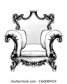 Classic armchair Vector. Royal style decotations. Victorian ornaments engraved. Imperial furniture decor illustration line arts