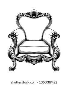 Classic armchair Vector. Royal style decotations. Victorian ornaments engraved. Imperial furniture decor illustration line arts