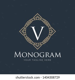 classic art deco luxury linear monochrome golden minimal hipster geometric vintage vector monogram, frame , border , label for your logo badge or crest