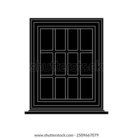 Classic and art house window vector illustrations for interior decoration isolated on background, open office glass window frame, room, apartment, hotel, residential, property. Luxury and elegance