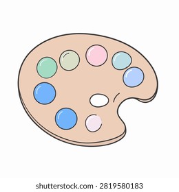 A classic artists palette featuring various colorful paint blobs for creative expression and artistic projects.