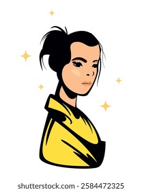 Classic Asian woman with traditional hairstyle illustration