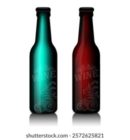 Classic attractive bottle of wine vector with blue and red glosy color