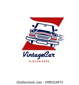 Classic auto car logo vector template front view. Drive on uphill road concept. Abstract Z letter concept.