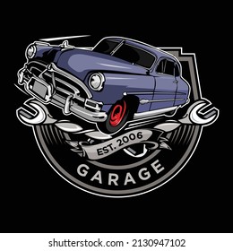 Classic auto repair shop vector logo illustration