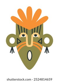 Klassische Aztekenmaske. Gestaltungselement im linearen flachen Stil.