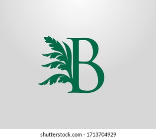 Classic B Letter Luxury Logo. Letter B With Green Floral Shape design perfect for fashion, Jewelry, Beauty Salon, Hotel Logo. Cosmetics, Spa Logo. Resort and Restaurant Logo. 