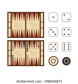 Classic backgammon game field with dice set isolated on white
