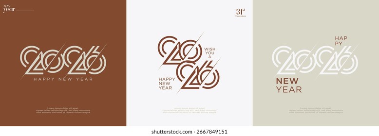 Fundo clássico com estilo moderno. Modelo e cartaz com o logotipo tipográfico 2026 para uma celebração do Ano Novo 2026. Feliz Ano Novo 2026.