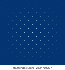 Classic background with white polka dots on dark blue background. Background for postcard design. Seamless pattern with repeating small circles. Pattern for printing on fabric, paper, etc.