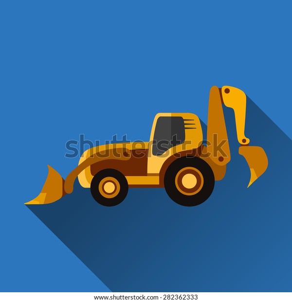 Classic Backhoe Loader Flat Style Icon Stock Vector (Royalty Free ...