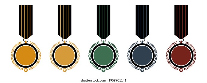 Classic badge medal logo template.  Competition award medals game vector illustration.