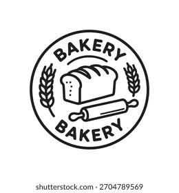 Classic Bakery Emblem with Bread, Wheat, and Rolling Pin