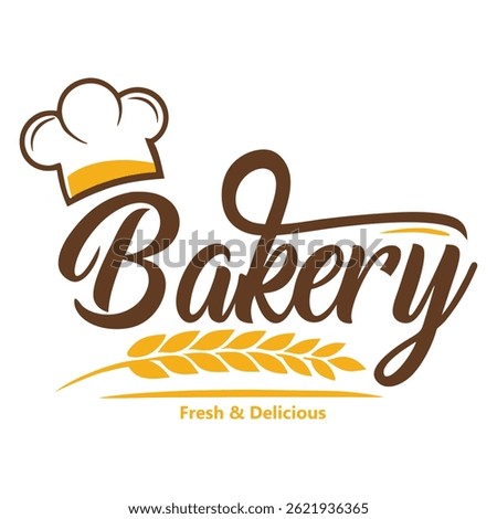 Classic bakery logo featuring a chef’s hat, wheat stalk, and cursive typography in brown and yellow, evoking warmth and artisanal quality.