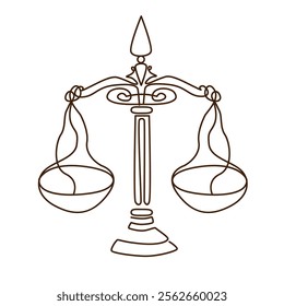 classic balance scale, libra, ideal for legal themes, educational materials, coloring books, or symbolic decor.