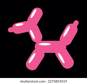 Classic balloon dog. Vector illustration of cute cartoon bubble animal in pink color isolated on black background. Design element for logo, card, t-shirt print, invitation, accessories