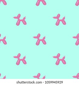 Classic balloon dog. Vector seamless pattern of cute cartoon bubble animal in soft pink color isolated on white background. Design element for wrapping, card, t-shirt print, invitation, accessories