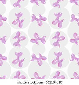 Classic balloon dog. Vector seamless pattern of cute cartoon bubble animal in soft pink color isolated on white background. Design element for wrapping, card, t-shirt print, invitation, accessories