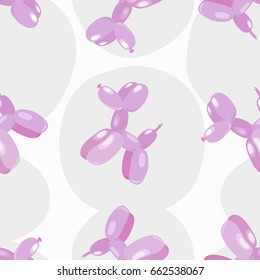 Classic balloon dog. Vector seamless pattern of cute cartoon bubble animal in soft pink color isolated on white background. Design element for wrapping, card, t-shirt print, invitation, accessories