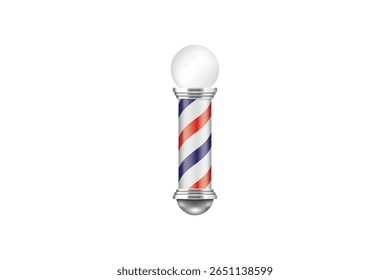 Classic barber pole with red, white, and blue stripes. Perfect icon for barbershop or vintage grooming designs.