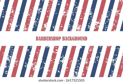 Classic barber pole stripe background. Red, blue, and white colors evoke traditional barbershop identity.