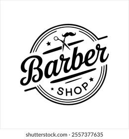 Classic Barber Shop vector silhouette Logo Design with Moustache and Razors, Haircuts and  Shaves Branding