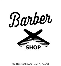 Classic Barber Shop vector silhouette Logo Design with Moustache and Razors, Haircuts and  Shaves Branding