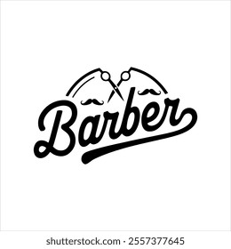 Classic Barber Shop vector silhouette Logo Design with Moustache and Razors, Haircuts and  Shaves Branding