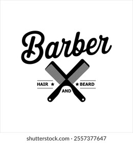 Classic Barber Shop vector silhouette Logo Design with Moustache and Razors, Haircuts and  Shaves Branding