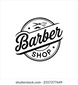 Classic Barber Shop vector silhouette Logo Design with Moustache and Razors, Haircuts and  Shaves Branding