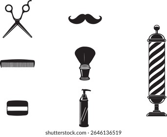 Vetor de Ícones Clássicos da Barbearia | Conjunto de clip-art da lâmina do pente de tesoura
