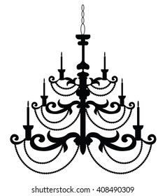 Classic baroque chandelier on white background. Luxury decor accessory design. Vector illustration sketch