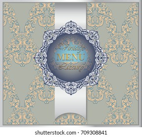 Classic Baroque Menu card background. Rich imperial intricate ornament