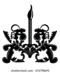 Classic Baroque style wall lamp on white background. Luxury decor accessory design. Vector illustration sketch