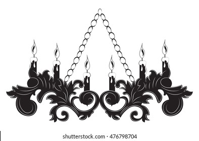 Classic Baroque style wall lamp on white background. Luxury decor accessory design. Vector illustration sketch