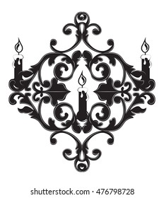 Classic Baroque style wall lamp on white background. Luxury decor accessory design. Vector illustration sketch