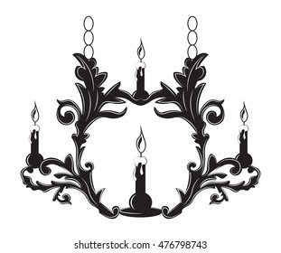 Classic Baroque style wall lamp on white background. Luxury decor accessory design. Vector illustration sketch